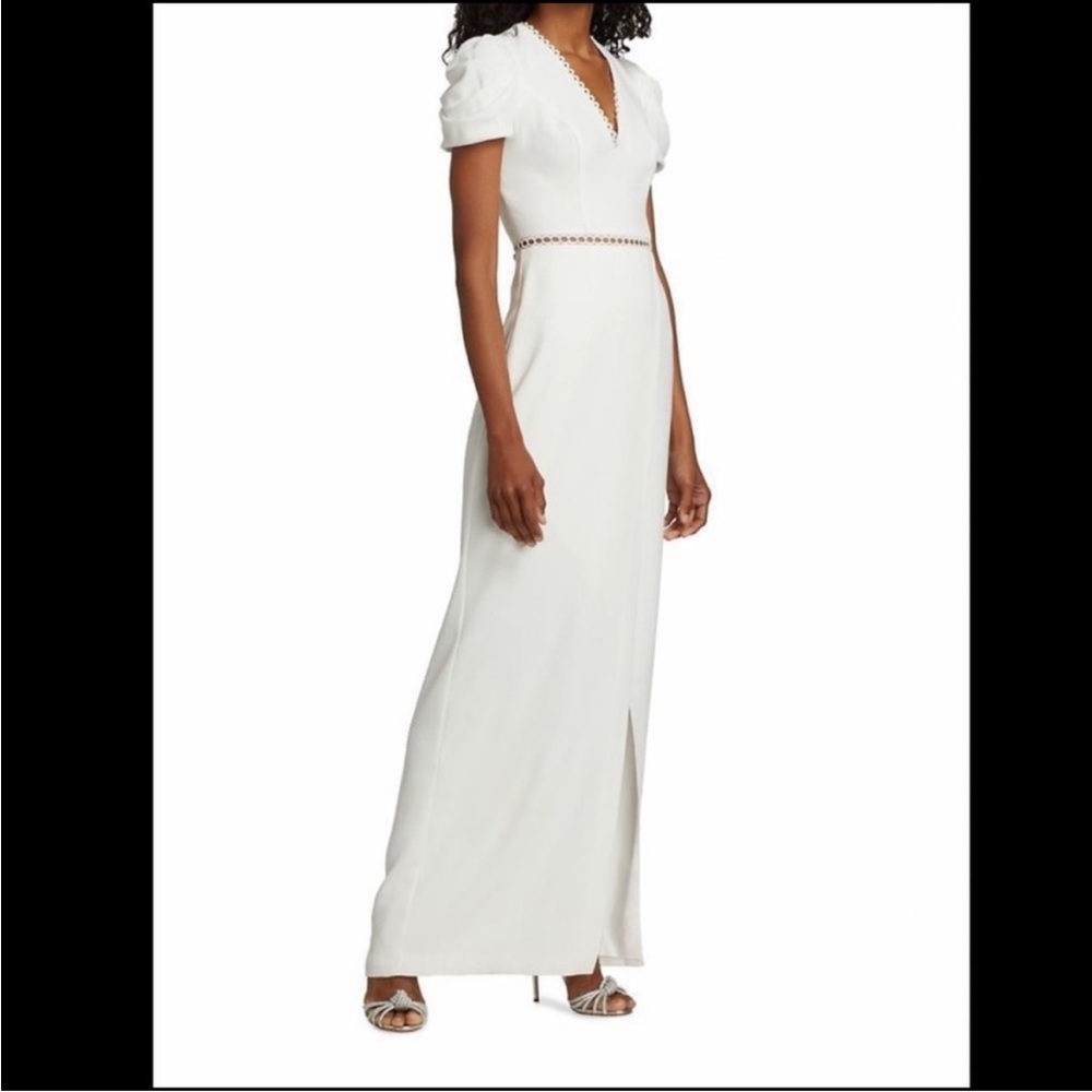 ML Monique Lhuillier Draped-Sleeve Crepe Gown